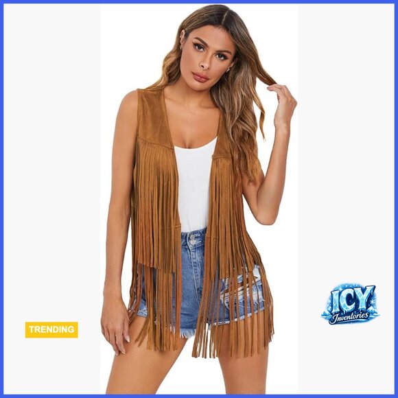 Faux Suede Tassel Vest Sleeveless Fringe Jacket Cardigan